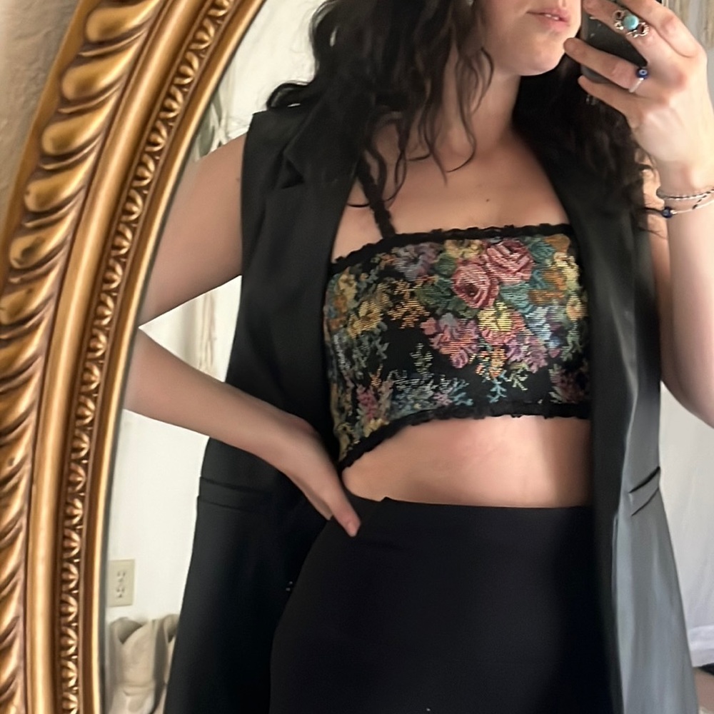 Lace up corset top carpet floral grunge Small